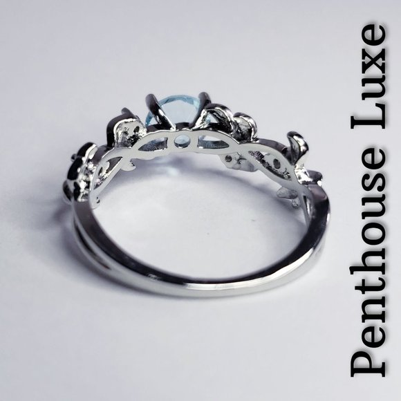 Aquamarine Silver Leaf Ring - Picture 2 of 6